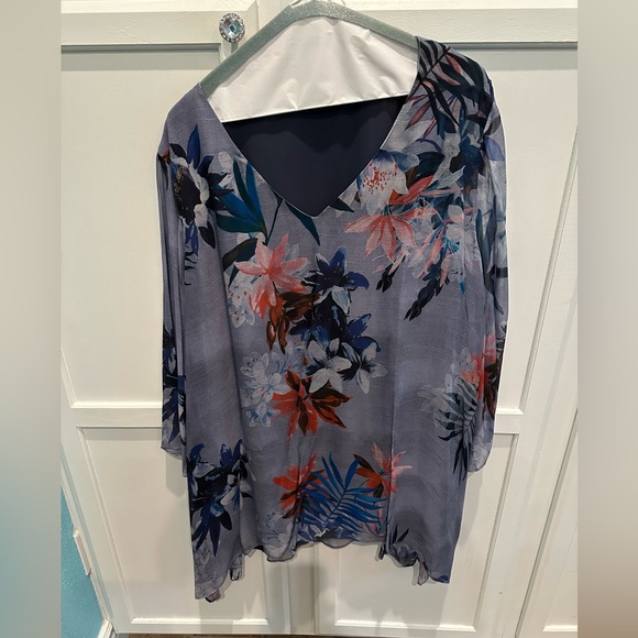 22W NWOT Elena Miro Blue Asymmetrical 3/4 Sleeve Blouse - Picture 1 of 3